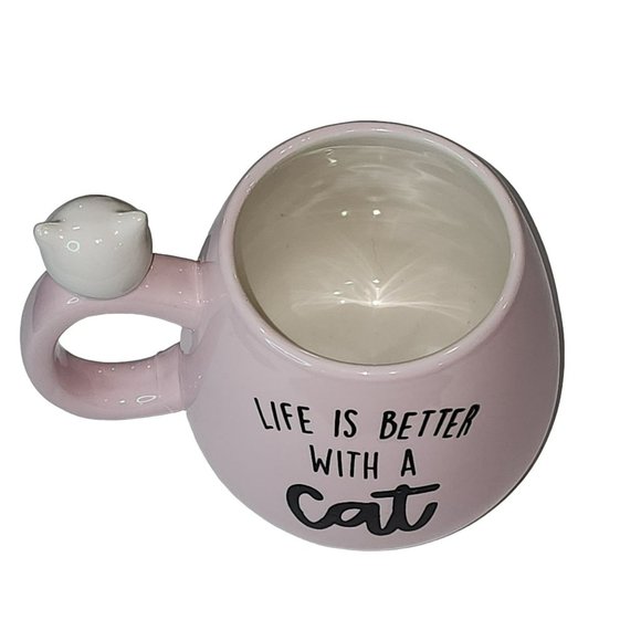 Set Of 2 Kitten Figurine Pink Ceramic Coffee Mug 16Oz Life Is Better With a‎ Cat - Picture 14 of 16
